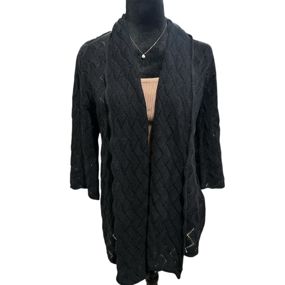 Style & Co. Petite Black Knit Openfront Cardigan 3/4 Sleeve Size Pm Nwot